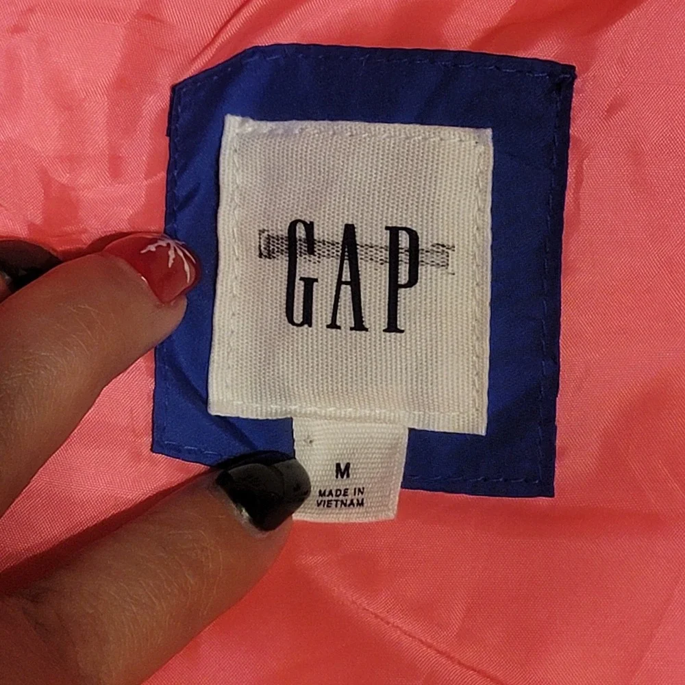 Gap‎ Womens Colorblock Chevron Puffer Vest Pink Blue Cream Size M Full Zip